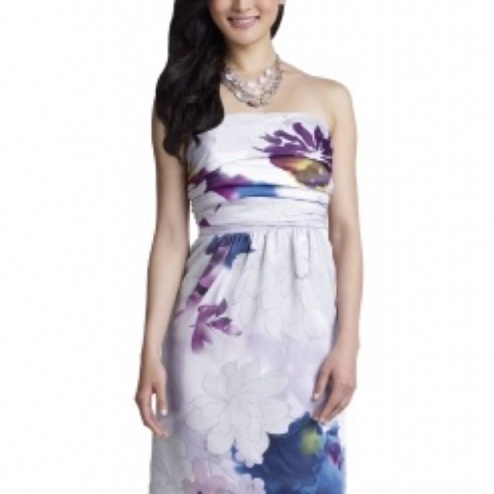 The Limited White and Purple Strapless Sheath Dress